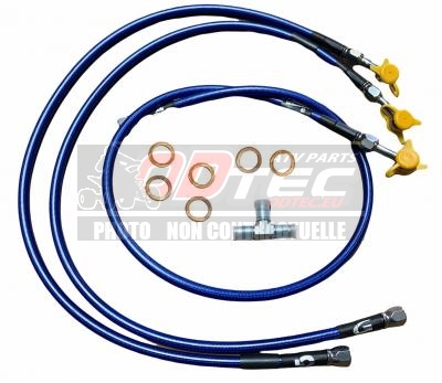 Kit durite de type avaiation streamline avec 'T' centrale YAMAHA YFZ450 R BLEU - STRYFZ450RF2BLU. durite,type,avaiation,streamline,avec,centrale,YAMAHA,YFZ450,BLEU,durite,type,avaiation,streamline,avec,centrale,Couleur,bleu,livré,avec,Durites,aviation,Raccord,Type,DEMONTABLE,Joint,cuivres,Meilleurs,feeling,freinage,avec,genre,durite,dites