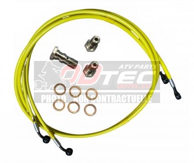 Pack Durite aviation avant YAMAHA RAPTOR 700/660 - 120613046 (144 cm) (Jaune) Idem 660. Pack,Durite,aviation,avant,YAMAHA,RAPTOR,700/660,Durite,aviation,pour,quads,livré,avec,Durites,aviation,avant,Joints,cuivres,Raccord,double,banjos,Raccord,simple,banjo,Durite,avec,banjo,droit,côté,banjo,autr