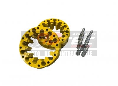 PAIRE D'ELARGISSEURS DE VOIES ARRIERE 65MM ALU JAUNE (4x100/110/115) - 2CP05200360011. PAIRE,ELARGISSEURS,VOIES,ARRIERE,65MM,JAUNE,(4x100/110/115),PAIRE,ELARGISSEURS,VOIES,ARRIERE,65MM,JAUNE,(4x100/110/115),monte,Suzuki,Yamaha,Honda,Kawasaki,GasGas,Kymco,Triton,Triple,perçage,(4x100/110/115),Aluminium,coulé,haute,qualité,Usiné,avec,grande,pré