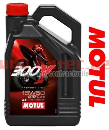 Huile moteur  Motul 300 V 15w50 Factory line 4 litres - Bihr: 1099442  /MO836241. Huile,moteur,Motul,15w50,Factory,line,litres,Motul,15w50,Factory,line,Pour,compétition,litres,Nouvelle,technologie,double,Ester,Puissance,protection,maximum,Dévellopé,Teams,Usine,Limite,frottements,pour,plus,puissance,Résistance,optimale