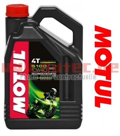 Motul 5100 4T 10w40 4 litres - Bihr: 1099401/MO104068. Motul,5100,10w40,litres,Motul,10w40,litres,Technosynthèse,(semi,syntèse),Ester,Huile,moteur,haute,performance,Pour,Quads,équipés,moteurs,Bonne,stabilité,cisaillement,excellente,protection,contre,lusure,Protection,boîte