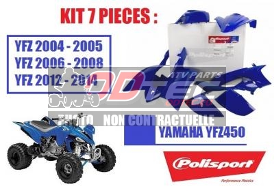 Kit plastique Polysport Yamaha YFZ-450 BLEU - QR 90075. plastique,Polysport,Yamaha,YFZ-450,BLEU,plastique,Yamaha,YFZ-450,comprend,avant,ailes,couvre,réservoir,écopes,radiateur,plastique,arrière,Clips,option,ci-dessous