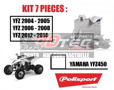 Kit plastique Polysport Yamaha YFZ-450 BLANC - QR 90073/05201953. plastique,Polysport,Yamaha,YFZ-450,BLANC,plastique,Yamaha,YFZ-450,comprend,avant,ailes,couvre,réservoir,écopes,radiateur,plastique,arrière,Clips,option,ci-dessous