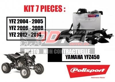 Kit plastique Polysport Yamaha YFZ-450 NOIR - QR 90074. plastique,Polysport,Yamaha,YFZ-450,NOIR,plastique,Yamaha,YFZ-450,comprend,avant,ailes,couvre,réservoir,écopes,radiateur,plastique,arrière