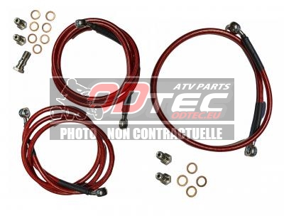 Pack Durite aviation avant + arrière Yamaha YFZ450/YFZ450R - QR-FR7665RD. Pack,Durite,aviation,avant,arrière,Yamaha,YFZ450/YFZ450R,Durite,aviation,pour,quads,YFZ450,04/14,YFZ450R,livré,avec,Durites,aviation,avant,Durite,aviation,arrière,Joints,cuivres,Raccord,double,banjos,Raccord,simple,banjo