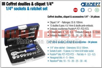 COFFRET DE DOUILLES 1/4 + CLIQUETS (35 PCS) - 892556. COFFRET,DOUILLES,CLIQUETS,PCS),COFFRET,DOUILLES,CLIQUETS,PCS),DETAIL,VOIR,PHOTO