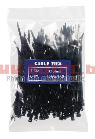 Pack collier Nylon noir 100 mm (COLSONJ/RISELANT) - CTS 03-BLACK. Pack,collier,Nylon,noir,(COLSONJ/RISELANT),Pack,collier,Nylon,noir,Colliers,serrage,pour,câbles,desserrables,nylon,Emballage