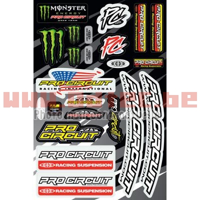 PRO CIRCUIT LOGO SHEET - 43202119. CIRCUIT,LOGO,SHEET,CIRCUIT,LOGO,SHEET,This,kiss,logo,sheet,contains,individual,stickers,featuring,some,classic,Circuit,logos,well,Monster,Energy/Pro,Circuit,race,team,logos,Measuring,these,stickers,just,waiting