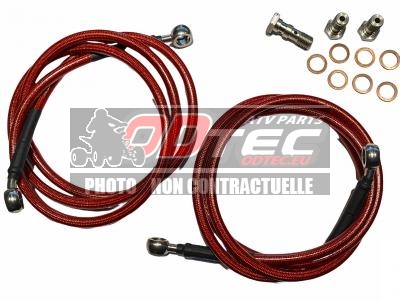 Pack Durite aviation avant SUZUKI LTZ400 - QR-F7665RD. Pack,Durite,aviation,avant,SUZUKI,LTZ400,Durite,aviation,pour,quads,universel,livré,avec,Durites,aviation,avant,Joints,cuivres,Raccord,double,banjos,Raccord,simple,banjo,Durite,avec,banjo,droit,côté,banjo